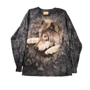 Vintage The Mountain Wolf Long Sleeve Tie Dye Graphic Shirt Gray Size XL